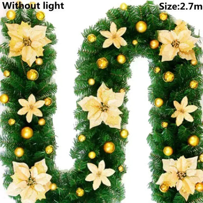 2.7M LED Rattan Christmas Garland – DIY Wreath for Stairs, Fireplace, Tree & Home Decoration