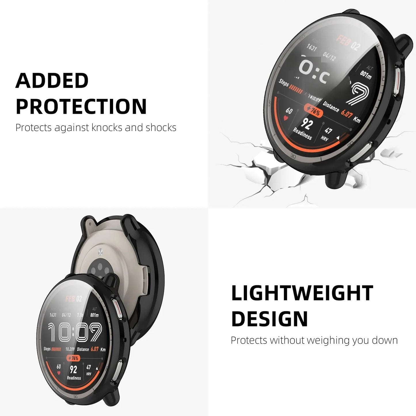 Soft TPU Case for Amazfit Active 2 – All-Around Protective Bumper Cover with Built-In Screen Protector