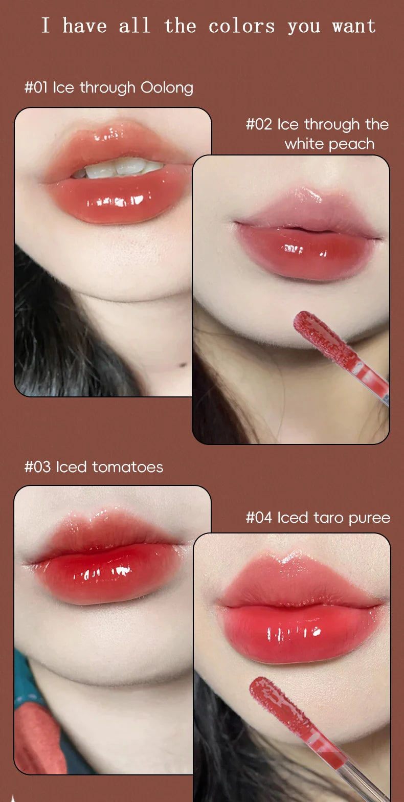 Long-Lasting Waterproof Lip Gloss – Moisturizing Mirror Shine, Easy Halo-Dyeing, Transparent Color Cosmetics