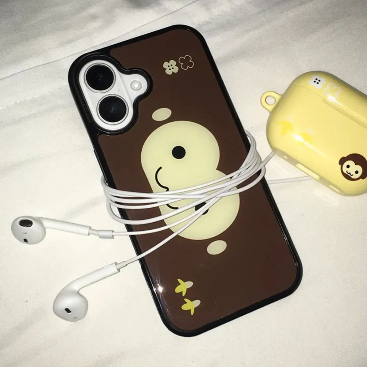 Brown & Yellow Monkey Face Phone Case - Cute Shockproof Silicone Cover for iPhone 17 Air, 16 Pro Max, 15, 14 Plus, 13, 12 & 11