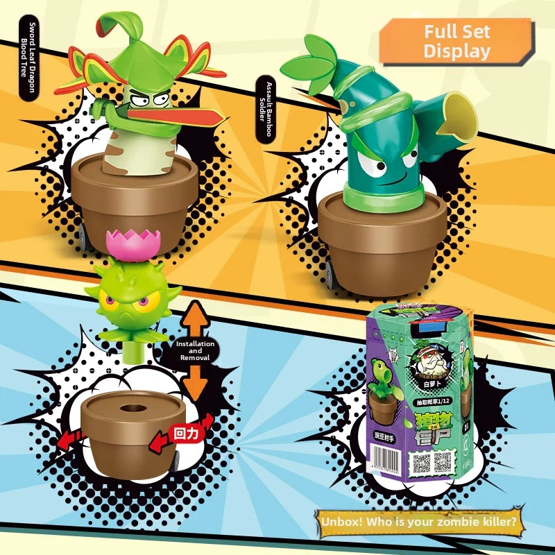 12PCS Plants vs Zombies Blind Box — Peashooter & Sunflower Pull-Back Car Mini Figurines, Collectible Toy for Kids