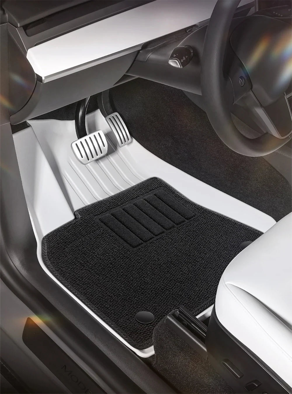 YZ TPE White Foot Pad — Fully-Surrounded Floor Liner for Tesla Model 3 & Model Y (2021–2025) | Waterproof, Non-Slip