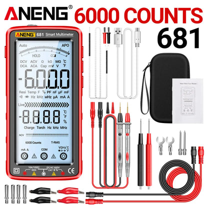 ANENG 681 Rechargeable Digital Multimeter — Professional Non-Contact AC/DC Voltage & Current Tester with LCD Screen