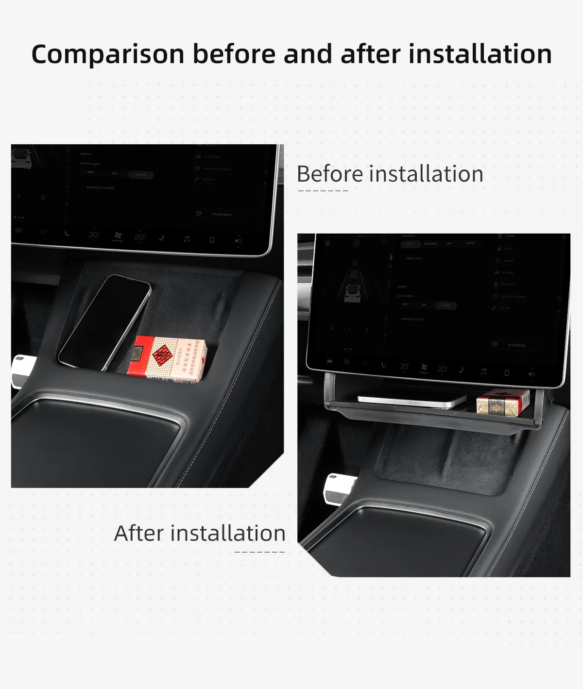 Tesla Model Y 2024 Car Storage Box – Hidden Organizer Tray Under Central Control Screen, Fits Model 3 2021-2022