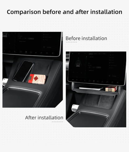 Tesla Model Y 2024 Car Storage Box – Hidden Organizer Tray Under Central Control Screen, Fits Model 3 2021-2022