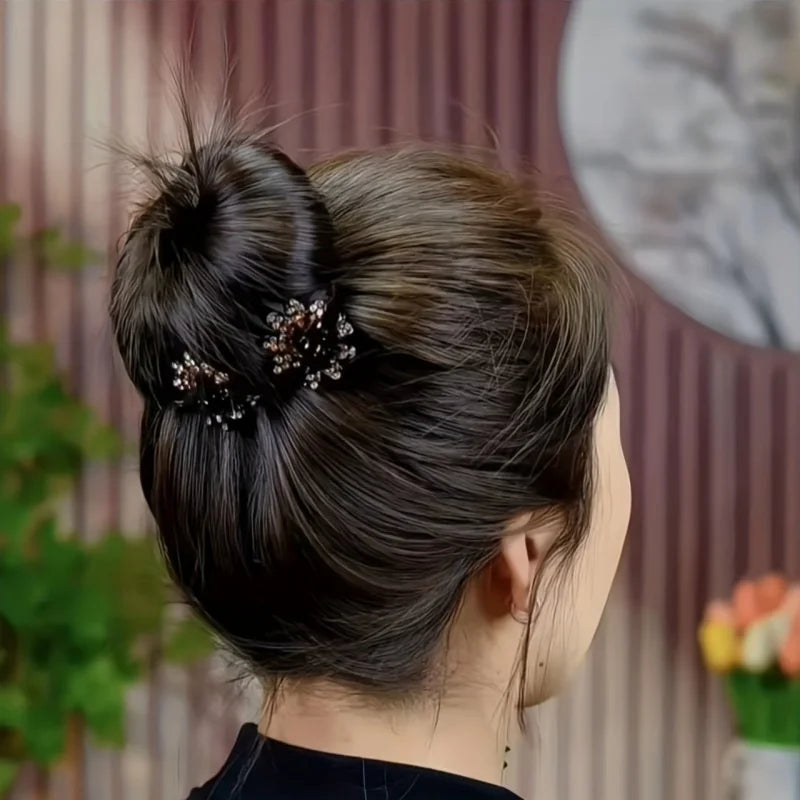 Mini Flower Diamond Hair Clips - 4PCS Elegant Half-Up Bun Claw Clips for Women