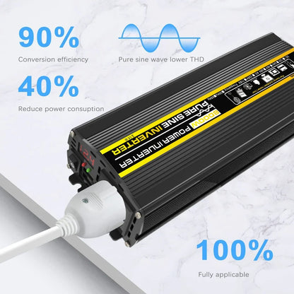 3000W-8000W Pure Sine Wave Power Inverter — DC 12V to AC 220V with Digital Display