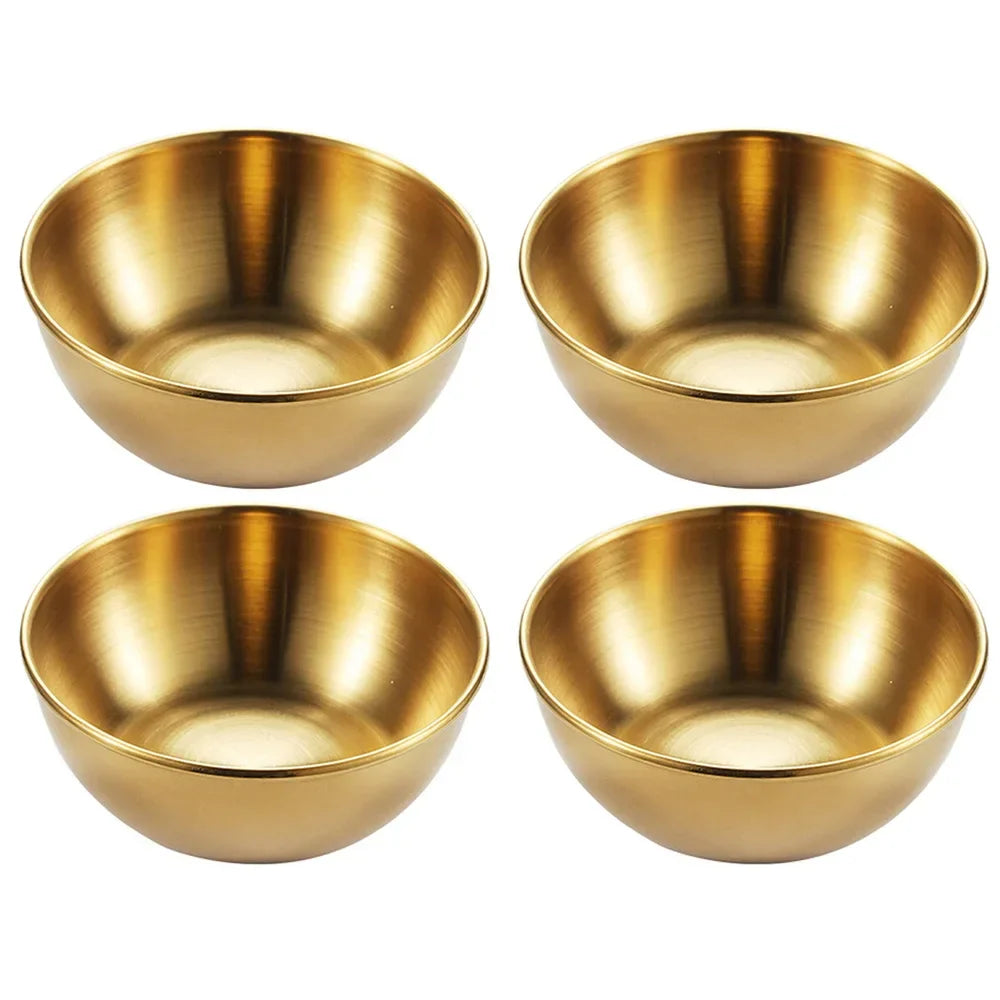2PCS/4PCS Stainless Steel Golden Sauce Dishes – Appetizer & Seasoning Serving Tray Set for Kitchen Tableware