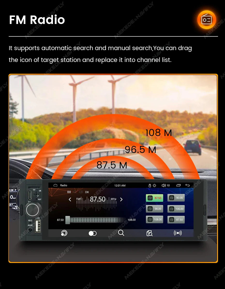 NaviFly 6.86" Universal FM CarPlay Android Auto Car Radio – MP5 Multimedia Player with Camera, No DVD