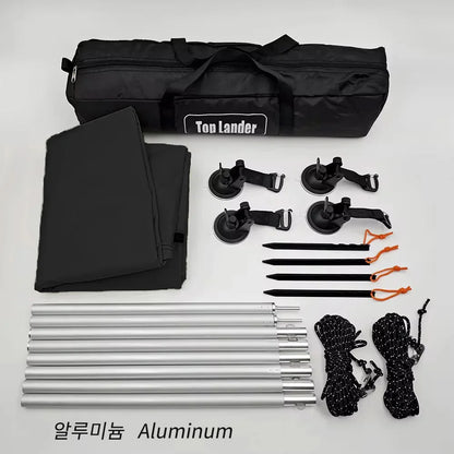 Manta Ray Car Side Awning – Black Coating Tarp with Suction Cup Anchor, Waterproof UV Protection for Outdoor Camping & SUV Shade