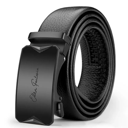 OYIFAN Men’s Genuine Leather Belt – Designer Alloy Buckle Automatic Ratchet Belt