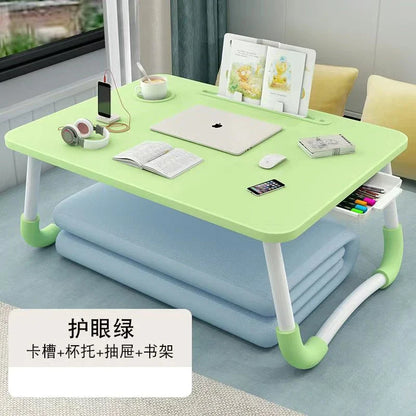 Foldable Laptop Desk for Bed & Sofa – Portable Lap Table with Cup, Book Holder, Drawer, and USB Slot