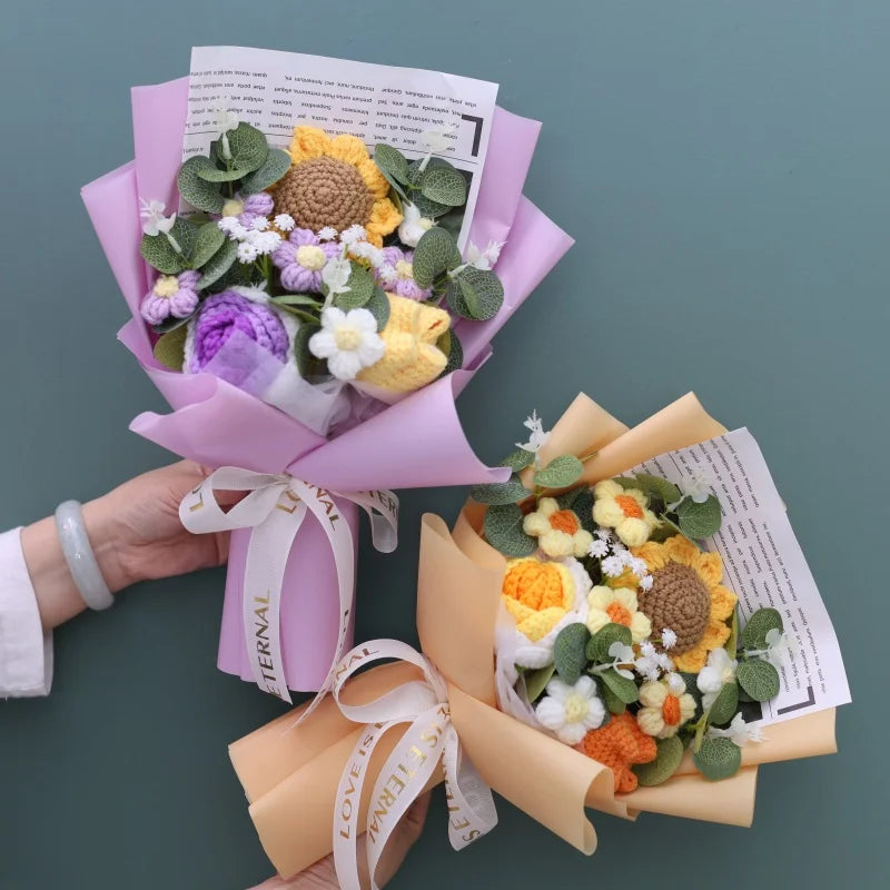 Knitted Sunflower Bouquet — Handmade Crochet Flowers for Valentine, Mother’s Day & Birthday Gifts