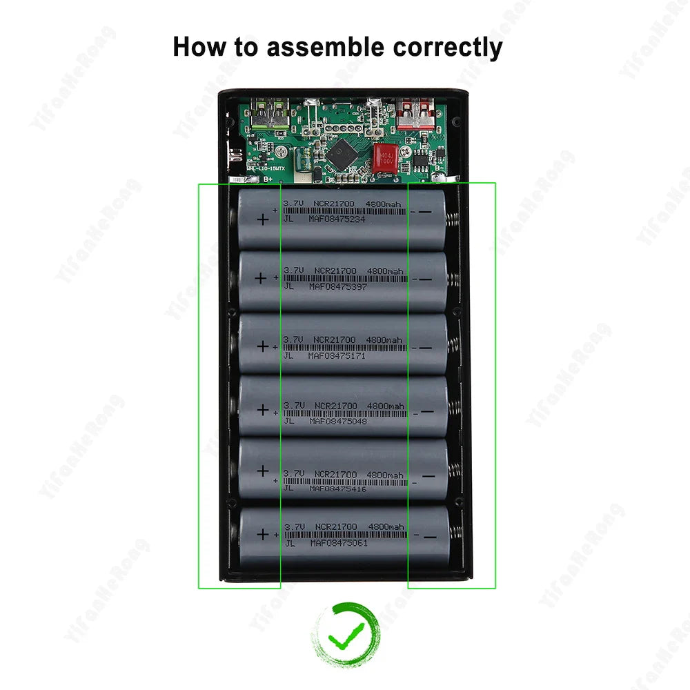 6x21700 Battery Charger Box – DIY Power Bank Holder with Dual USB & LED Light