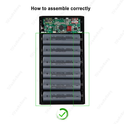 6x21700 Battery Charger Box – DIY Power Bank Holder with Dual USB & LED Light