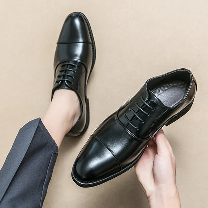 Men’s Luxury Leather Dress Shoes — Comfortable Pointed Business & Wedding Shoes Black