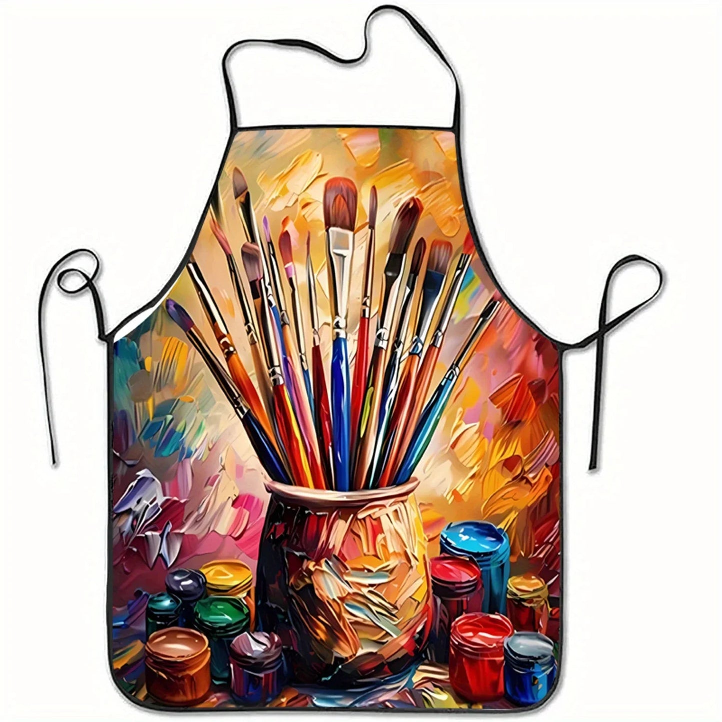 Unisex Printed Polyester Apron – Brush & Paint Can Design, Household Kitchen & Baking Work Apron