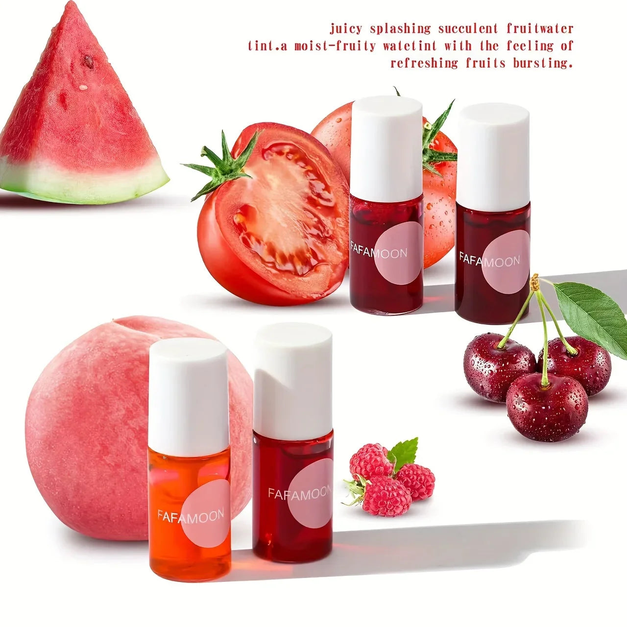 4-Color Fruity Lip Tint – Moisturizing, Waterproof, High-Pigment Liquid Lip Gloss, Non-Stick & Long-Lasting