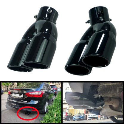 Universal 63mm Double-Barrel Car Exhaust Tip — Black Titanium Stainless Steel Tail Pipe Muffler Outlet, Auto Accessories