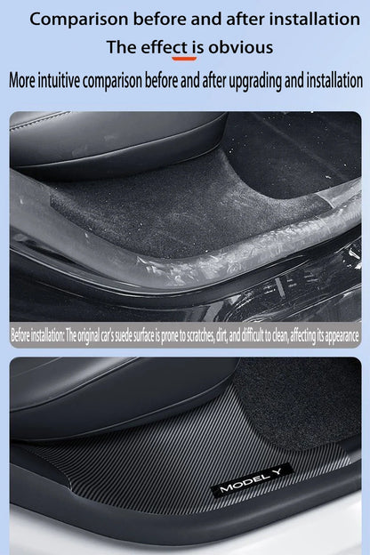 2/4/8PCS Tesla Model 3/Y Highland Door Sill Protector — ABS Anti-Kick Waterproof Threshold Strip for Front & Rear