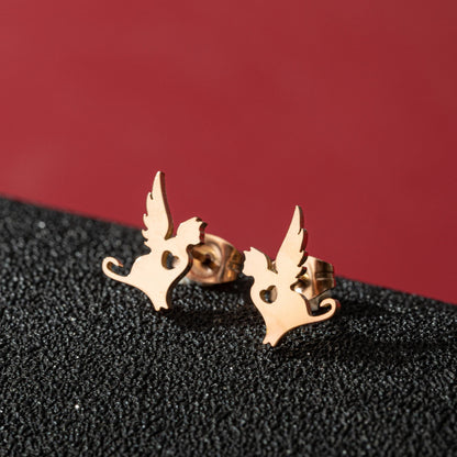 Jisensp Cartoon Cat Earrings — Cute Stainless Steel Kitten Studs for Women & Girls, Funny Animal Jewelry