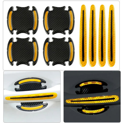8PCS Car Door Handle Bowl Protectors — Anti-Collision, Anti-Scratch Reflective Strips for Exterior Safety