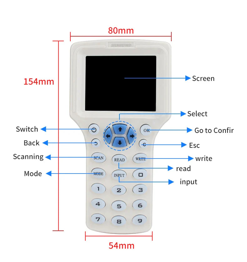 RFID Copier & USB Programmer – 125KHz & 13.56MHz NFC 10-Frequency Card Reader, Duplicator & UID Decoder