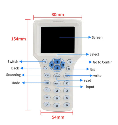 RFID Copier & USB Programmer – 125KHz & 13.56MHz NFC 10-Frequency Card Reader, Duplicator & UID Decoder