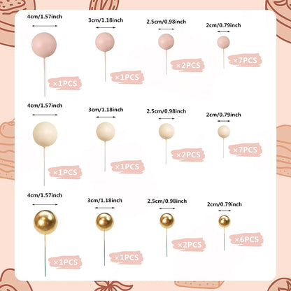 Apricot Gold Light Brown Ball Cake Topper - Bear Theme Cupcake Insert for Birthday Party Favors and Wedding Decor