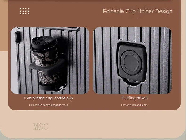 30-Inch Five-Wheel Aluminum Frame Suitcase — Multifunctional Cabin Luggage with Password Lock, USB Port & Cup Holder