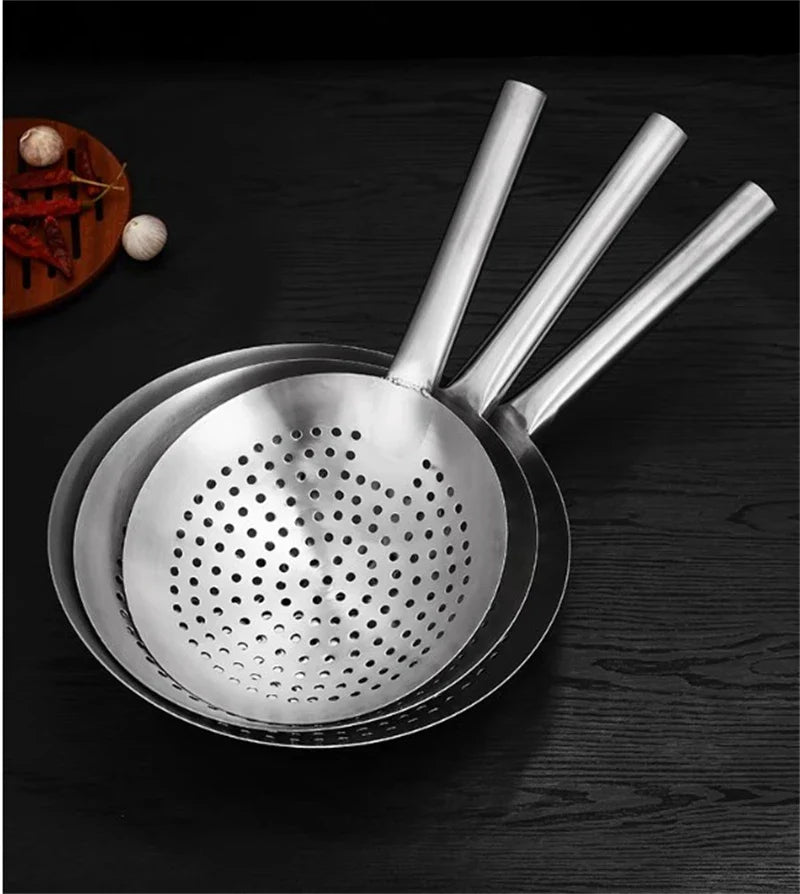 Thickened 304 Stainless Steel Colander with Long Handle – Large Kitchen Sieve for Oil, Flour, Noodles & Dumplings