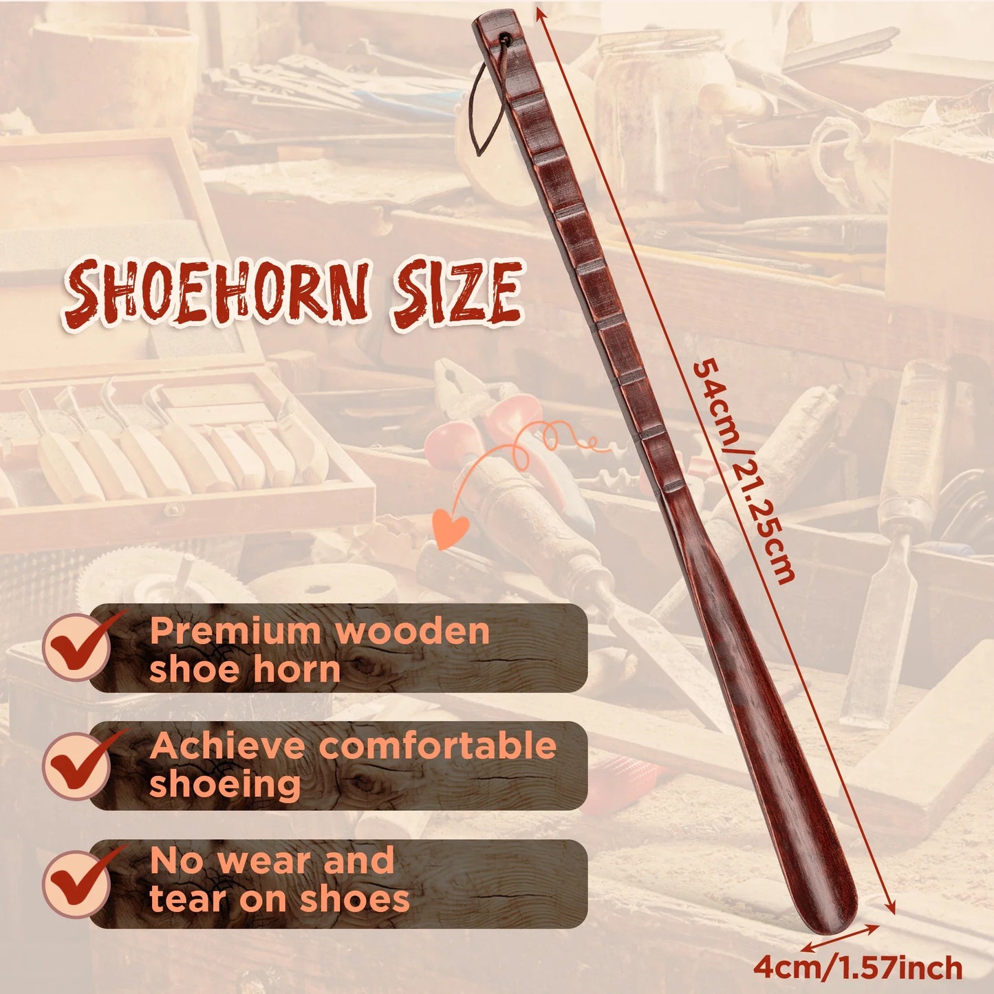 54cm Professional Wooden Shoe Horn – Durable Long Handle Shoehorn, Flexible Shoe Lifter for Seniors, Home Tool