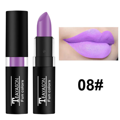 12 Color Waterproof Lipstick – Long-Lasting Matte Lip Gloss in Black, Blue, Purple, Green & Red