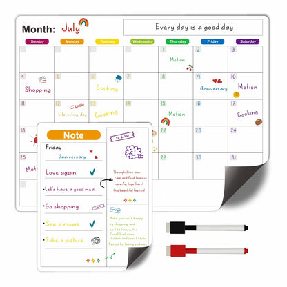 Magnetic Fridge Calendar — Monthly & Weekly Planner Whiteboard with Pen, Dry Erase Message & Sticker Board