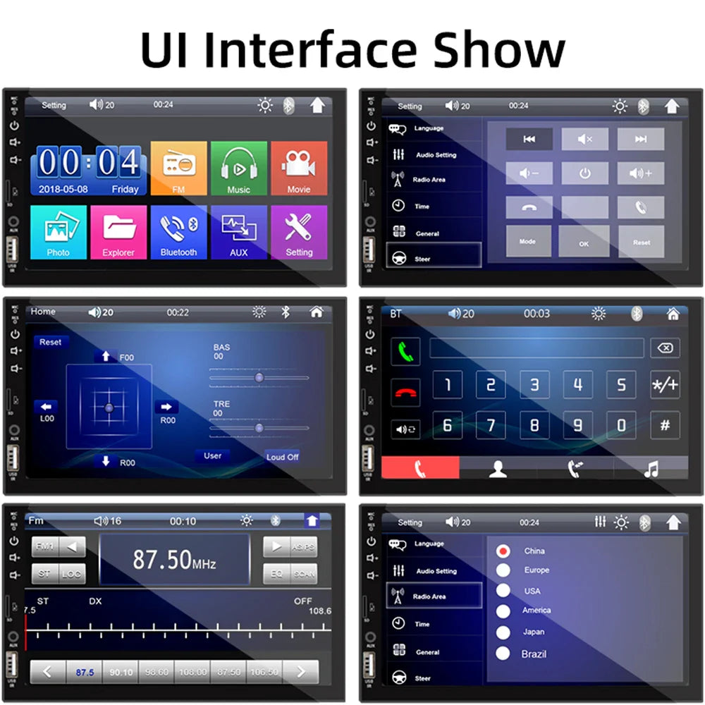 HIPPBQCC 7" 1DIN Car Radio MP5 Multimedia Player – Touchscreen FM ISO Power Aux Input Bluetooth USB Mirror Link Autoradio