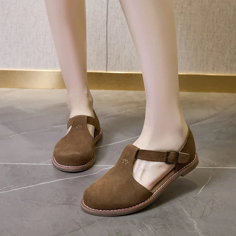 AIYUQI Women’s Retro Leather Sandals 2024 — Flat Sole Hollow Roman Style Summer Shoes