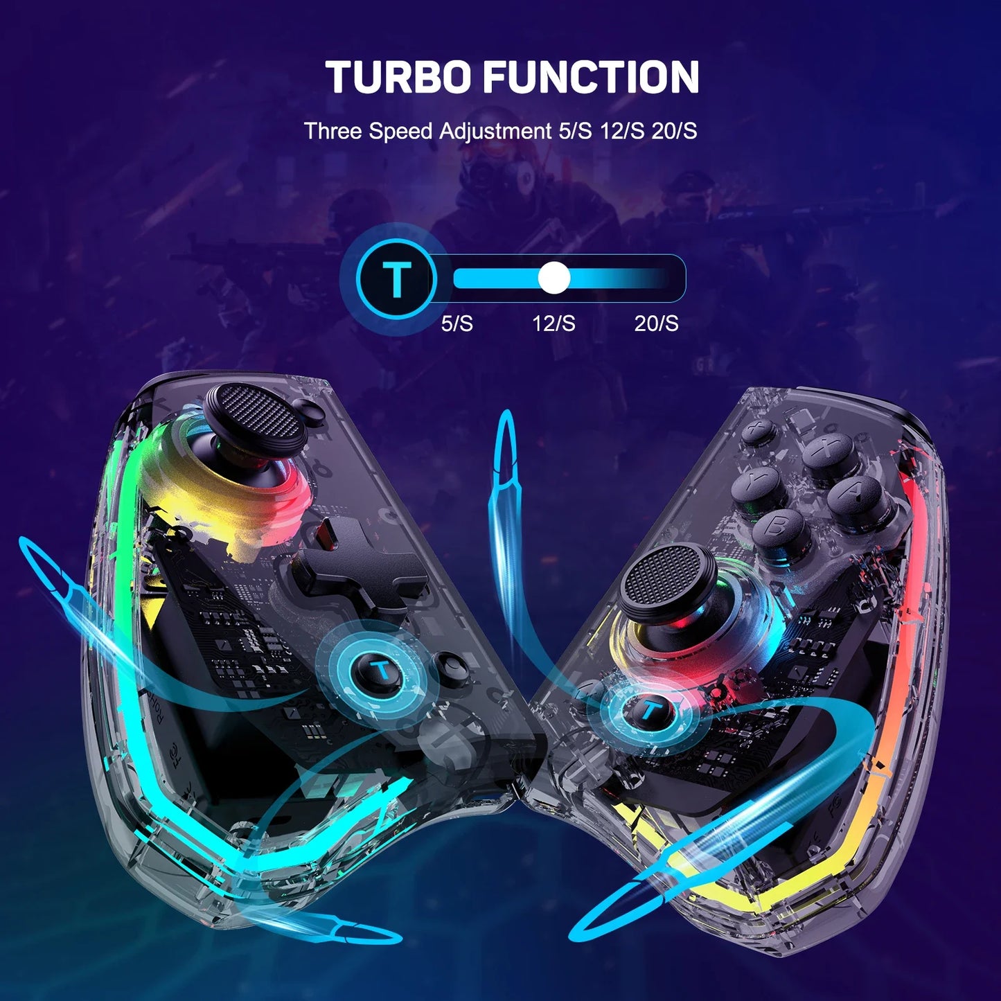 LinYuvo KS40 Transparent Wireless Joy-Pad – 8 Color LED Controller with Turbo Function for Switch/NS OLED & Lite