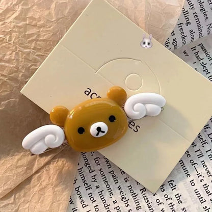 Kawaii Rilakkuma Hair Clip - Cute Cartoon Bangs Side Barrette Wave Point BB Clip Angel Wing Style Birthday Gift