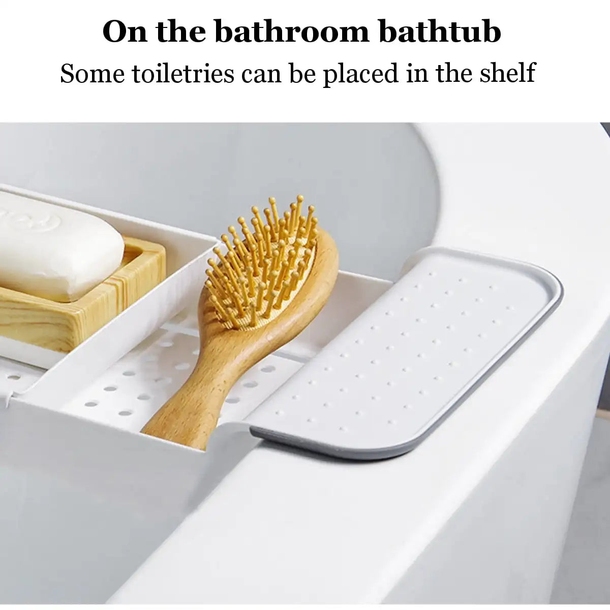 Expandable Bathtub Tray with Drain | Multifunctional Bathtub Shelf | Detachable PP Storage Organizer | Adjustable 55-78 CM