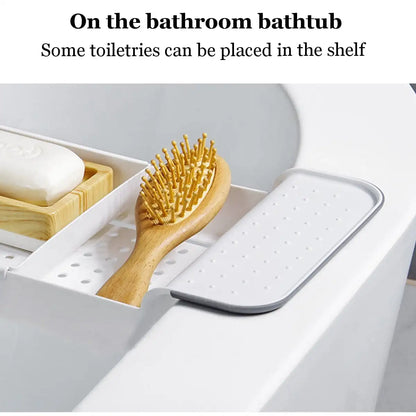 Expandable Bathtub Tray with Drain | Multifunctional Bathtub Shelf | Detachable PP Storage Organizer | Adjustable 55-78 CM