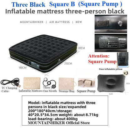 MOUNTAINHIKER 2025 Inflatable Air Mattress – PVC Glamping Sleeping Mat with Built-in Pump for 1-3 Persons