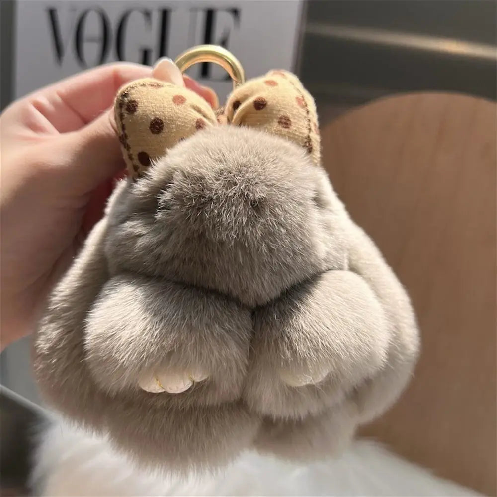 Hair Bow Rabbit Fur Keychain – Cute Fluffy Bunny Plush Bag Charm & Couple Pendant