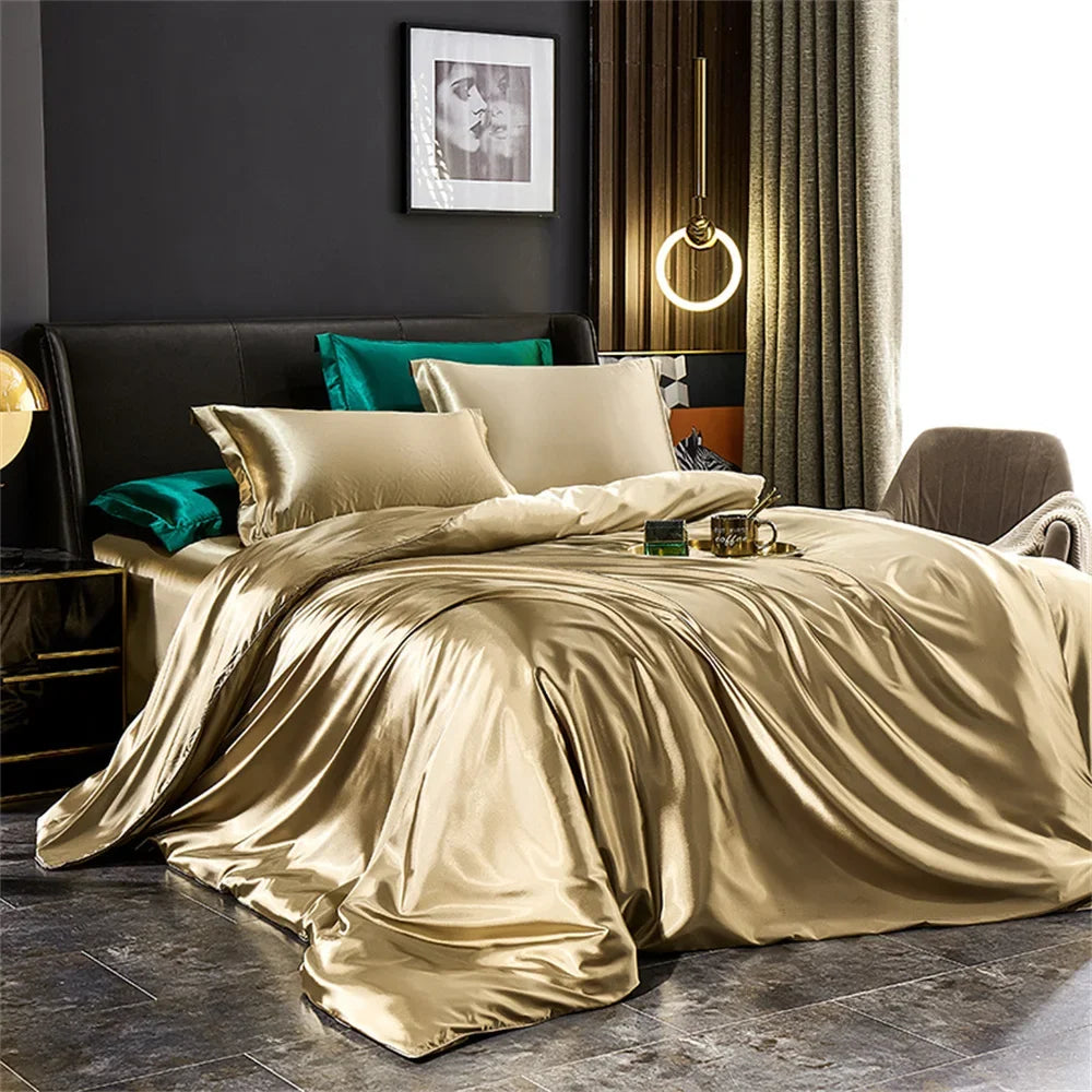 Luxury Silk Bedding Set - Satin Duvet Cover Bed Sheet & Pillowcase Set for Single Double King Queen Twin Beds