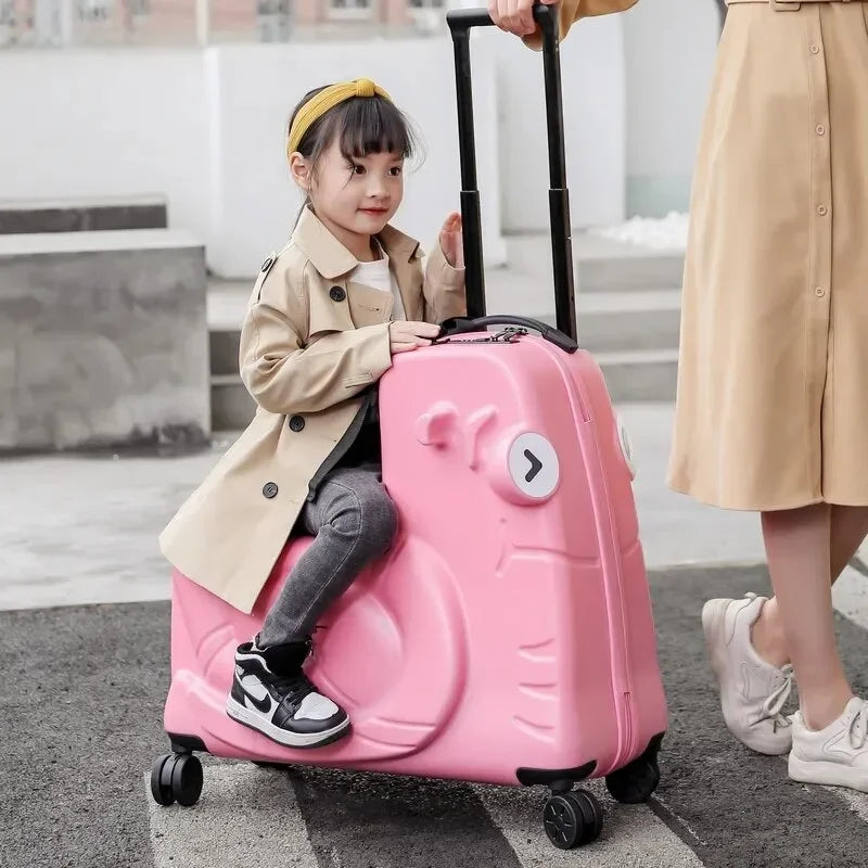 Cartoon Kids Ride-On Suitcase with Wheels – 20/24 Inch Rolling Trolley Luggage for Children, Travel Bag & Gift