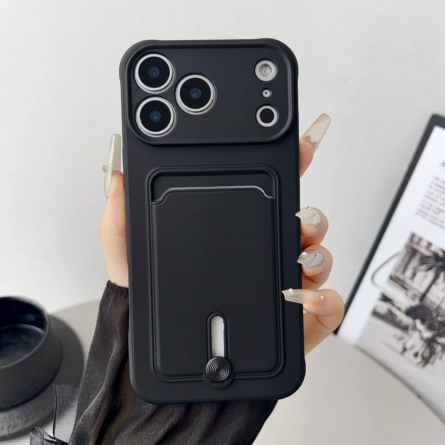 Push Card Wallet Phone Case with Card Slot Holder, Soft TPU Credit Card Cover for iPhone 17, 16, 15, 14, 13, 12, 11 Pro Max, Air, Plus & Mini