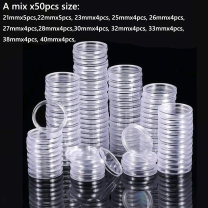 10/25pc Transparent Plastic Coin Capsules – 21-45mm Coin Storage and Collecting Case Holder