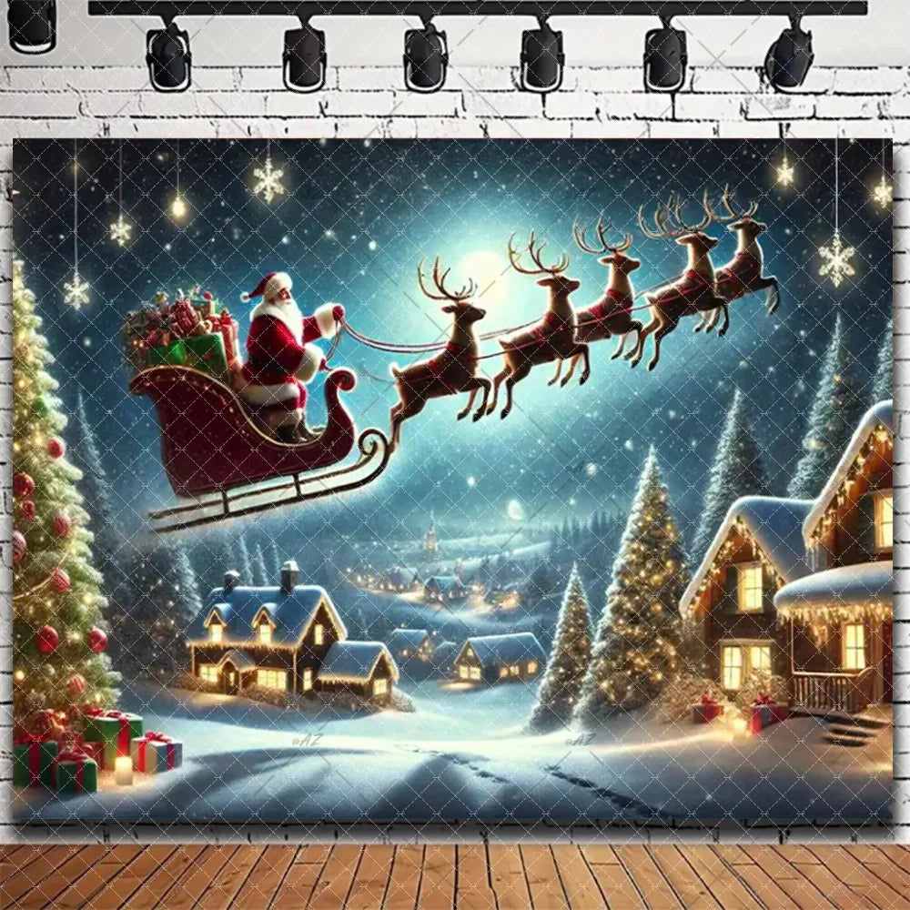 Merry Christmas Backdrop 2026 – Santa, Snowman & Xmas Tree Background for Family Party, Baby Shower & Photo Props