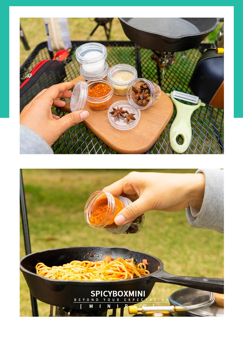 Portable Travel Camping Spice Kit | Bag with 5 Clear Seasoning Bottles & Condiment Container Set