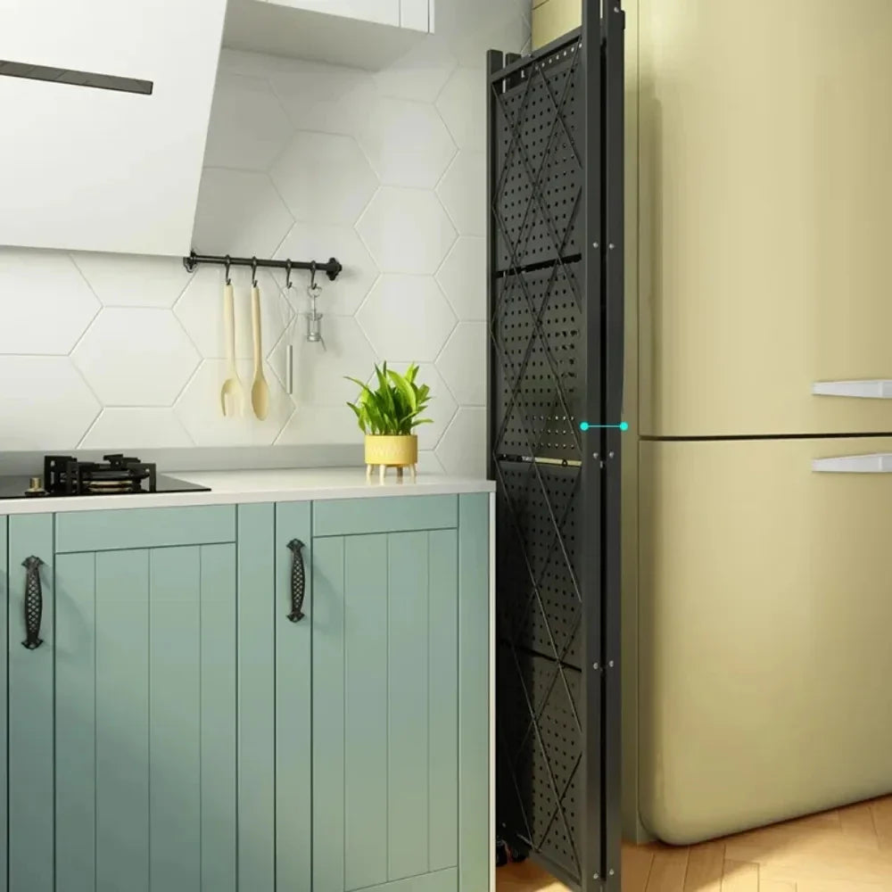Foldable Large Iron Frame Storage Shelves – Installation-Free Standing Metal Shelving Unit for Kitchen