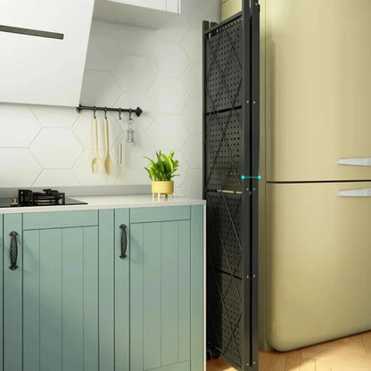 Foldable Large Iron Frame Storage Shelves – Installation-Free Standing Metal Shelving Unit for Kitchen